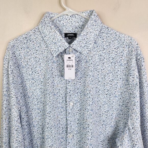 NEW Express Mens Classic Performance Long Sleeve Microdot Button Down Shirt XLT - Picture 2 of 7